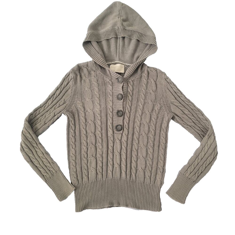 Aeropostale Cable Knit Hooded Henley Sweater Size M Gray Preppy Twee Bella Y2k
